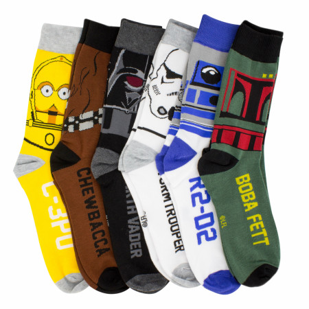 Star Wars Character Line Up Men's 6-Pair Pack of Crew Socks